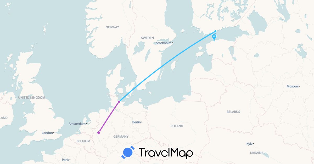 TravelMap itinerary: train, boat in Germany (Europe)
